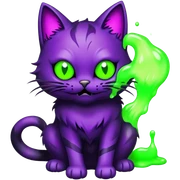Make a purple and black halloween version haunted cat with green goo sticker