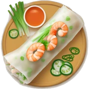 Vietnamese spring roll with a shrimp and green onion, flat icon sticker