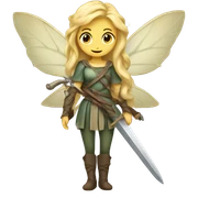 Female fairy, wings, blonde hair, vines, holding medieval sword sticker