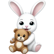 White bunny holding teddy bear sticker