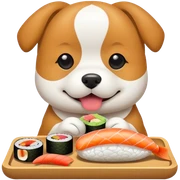dog eating sushi sticker