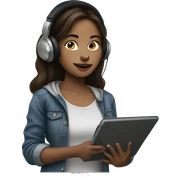 Brunette girl with headphones drawing on tablet sticker