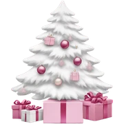 Light pink Christmas gifts under a white Christmas tree  sticker