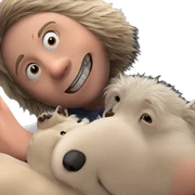 happy boy with dog sticker