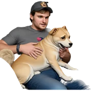 man sitting with dog sticker