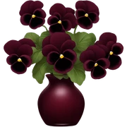 A luxurious deep red glass vase holding a bouquet of dark burgundy pansies sticker
