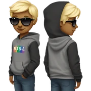 Young boy with bisexuell hoodie and sunglasses and blond hair sticker