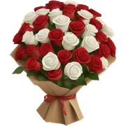 Rose bouquet wrapped in brown paper, red and white roses sticker