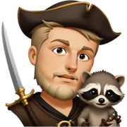 Pirate king with a fancy throwing knife and a little pet raccoon on his shoulder sticker