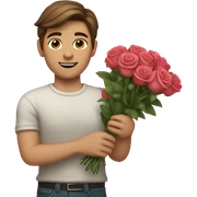 guy with brown hair holding bouquet of roses sticker