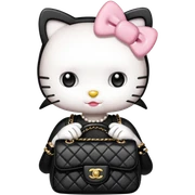 Hello Kitty wears in Chanel with a black bag Timeles sticker