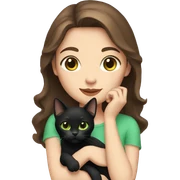 Girl with brown hair Green eyes holding a black cat sticker