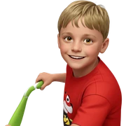 smiling boy in red shirt sticker