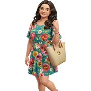 smiling girl in floral dress sticker