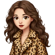 Brunette girl with long wavy hair in leopard fur coat  sticker