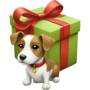 Red and green gift with dog sticker