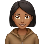 Mulher parda, cabelo preto, roupa marrom, sorrindo sticker