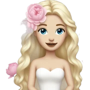 White bride with long light blonde hair and blue eyes with light pink peonies in hair white skin  sticker