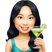 Asian girl long wavy hair holding martini sticker