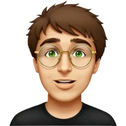 male, round gold glasses, black tshirt sticker