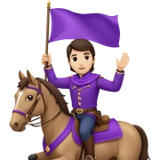 White brunette male Texan rider on a horse waving a blank purple flag sticker