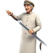 old man with knife indoors sticker