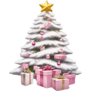 Light pink Christmas gifts under a white Christmas tree  sticker