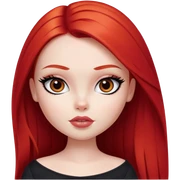 pretty bratz girl, long straight bright red hair, brown eyes, black eyeliner, pale skin sticker