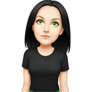 female, wearing black tshirt,  black hair sticker