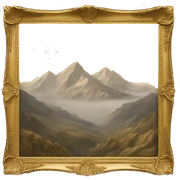 Drawing of mountains in Gold frame  sticker