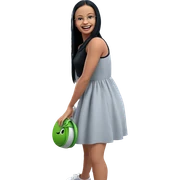 smiling girl in black dress sticker