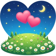 Summer hill top view with starry night and 2 hearts at the top.  sticker