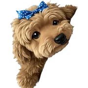 fluffy dog with blue bow sticker