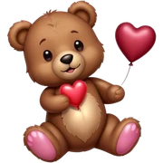 Adorable Plush brown teddy bear holding an inflatable metallic maroon heart-shaped balloon in his paw  sticker