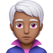 Um homem jovem sem barba, de pele parda, com cabelos médios e brancos como neve, e olhos de iris rosa pink  sticker