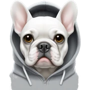 White and grey French bulldog wearing a hoodie sticker
