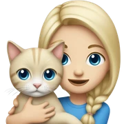 blonde girl with blue eyes holding a cat sticker
