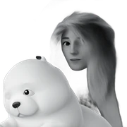 boy with dog in greyscale sticker