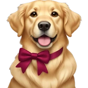 Golden retriever wearing a burgundy bow around its neck sticker