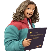 smiling girl with jacket and book sticker