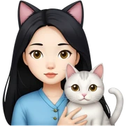 Cat on Asian girl white skin black long hair  sticker