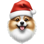 Dog white Pomeranian spitzh wearing Christmas hat sticker