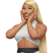 blonde girl with a smile sticker