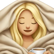 Blonde girl inside a blanket sipping coffee eyes closed sticker