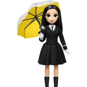 Stunning in the Spotlight Barbie, teen Wednesday Addams,showing off, show full body,accessories  gloves funeral veil, umbrella  sticker