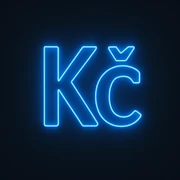 Czech koruna sign (Kč) emoji, neon-blue style, electric-blue glow, smooth lines, techy aesthetic, dark background. sticker