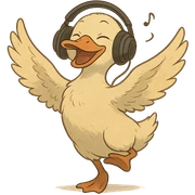 ghibli style duck dancing to dubstep with headphones sticker