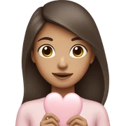 Brunette girl holding pale pink heart  sticker