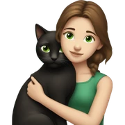 Blue-eyed brown-haired girl hugging black cat with green eyes sticker