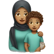 Hijab mother with a young son and daughter with brown curly hair sticker